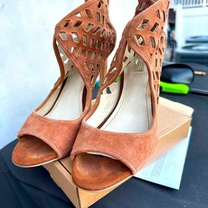 BCBGeneration STILLETTO LASER CUT BOOT STYLE OPEN-TOE SHOES(Suede Leather)-SZ 7